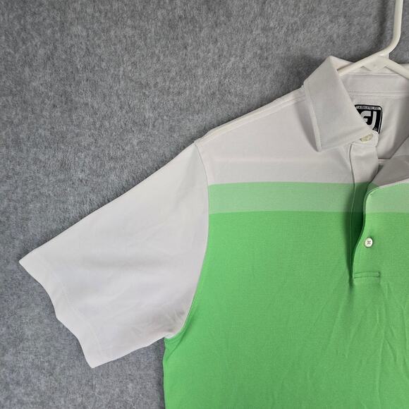 Footjoy Shirt Mens Size Medium Tiburon Naples Green White Polo Athletic Fit - Picture 4 of 15